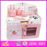 2014 New Wooden Kitchen Set Toy for Kids, Lovely Pink Wooden Kitchen Set for Children, Hot Sale Role Play Toy Kitchen Set W10c079