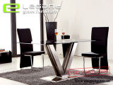 Black Glass Dining Table with V Shape Leg