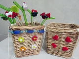 Square Willow Woven Baskets Storage Basket, Glass Decoration