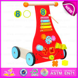 Baby Wooden Walker Wagon or Trolley Toy for Toddler, Wooden Trolley Toddler Wobbler Rabbit Wagon W16e043