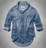 Women's Long Sleeve Double Pocket Jeans Casual Shirt