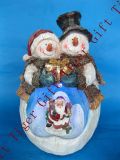 Polyresin Santa and Deer Insice Snowman W/LED Light and Music