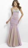 Fashion Purple Mermaid Tulle Bridesmaid Formal Prom Evening Dress