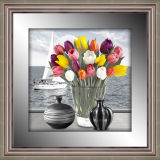 Top Quality 3D Colorful Tulip Flower Framed Painting with Mirror Border Silver Frame for Home Decoration