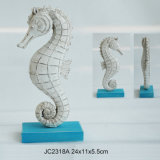 Vintage Polyresin Seahorse Table Decoration with Wood Base