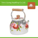 Enamel Teapot with Flower Decal Wooden Handle (BY-2916)