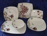 Middle White Square Cut Decal Design Ceramic Tableware Set