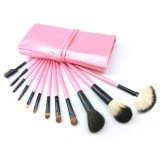 12PCS Animal Hair Makeup Tool Cosmetic Brush Set with Pink Pouch