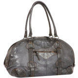 Md6035 Retro Style Light Grey Long Handle Handbag Zipper Open Real Leather Handbag