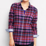 Purple Sapphire Plaid Women's Long Sleeve Flannel Shirt (WXW220)