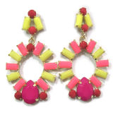 Fashion Jewelry Yellow and Pink Resin Drop Earrings, Gold Plating and Alloy (HER-11195)