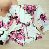 Europe Station New Summer Fashion Word Collar Pink Print Rompers