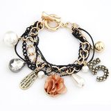 Letter Design Bronze Plating Bracelet with Flower