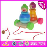 Colorful Wooden Pull Back Toy for Kids, Stacking Pull Along Clown for Children, Funny Baby Wooden Toy Pull and Push Toy W05b070