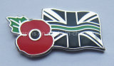 Metal Cloisonne Flag Pin Badge with Red Poppy Charity Awareness Pin (badge-116)