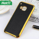 New Arrival Luxury Gold Side Back Cases for HTC M9 M8 Case Leather+ Plastic Hard Shell