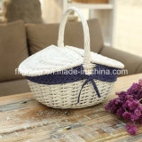 White Oval Lined Large Cheap Wicker Basket
