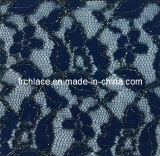 Navy Blue Lace Fabric with Gold Matellic (D8370)