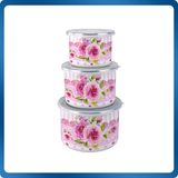 3PCS Pink Decal Enamel Deep Mixing Bowl