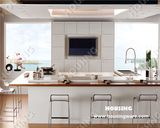 White Lacquer Finish Kitchen Cabinet with Large Island Cabinet