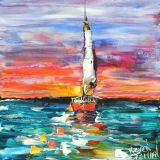 Sailing in Sunset Seascape Oil Painting 60X60cm